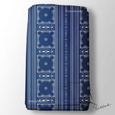 Navy Blue White Geometrical Lines Printed Designer Fabric For Shirt
